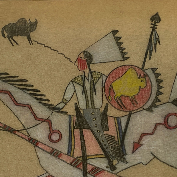 Native American TOM MOONSKY Ledger Drawing on Paper, War Scene