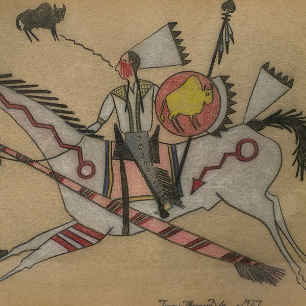 Native American TOM MOONSKY Ledger Drawing on Paper, War Scene