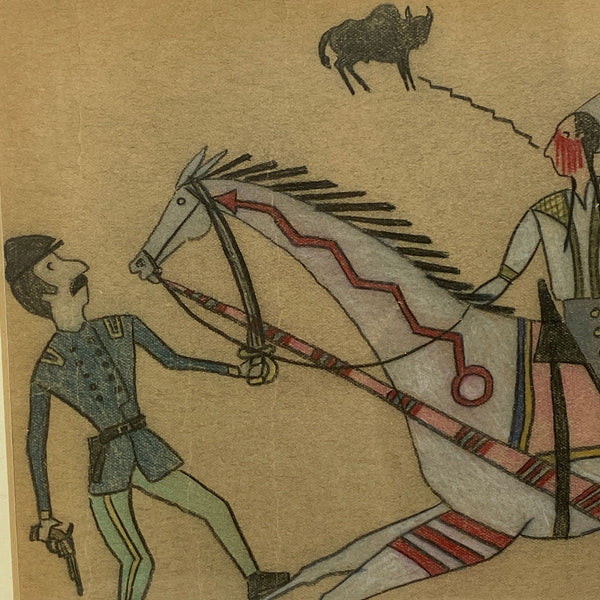 Native American TOM MOONSKY Ledger Drawing on Paper, War Scene