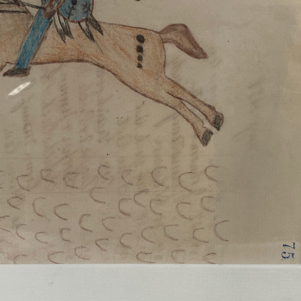 Native American Plains Indian Ledger Drawing on Paper, Buffalo Hunt