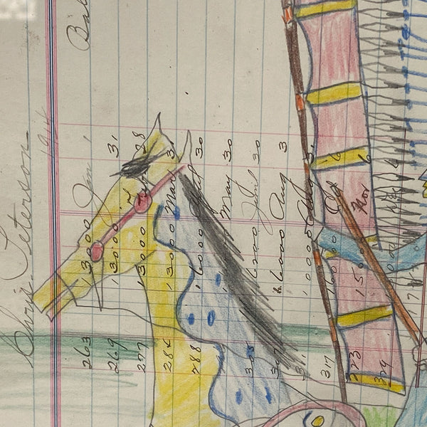 Native American Northern Sioux Ledger Drawing, Warriors on Horseback