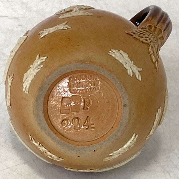 English Royal Doulton Lambeth Sterling Silver Mounted Saltglaze Pottery Mustard Pot