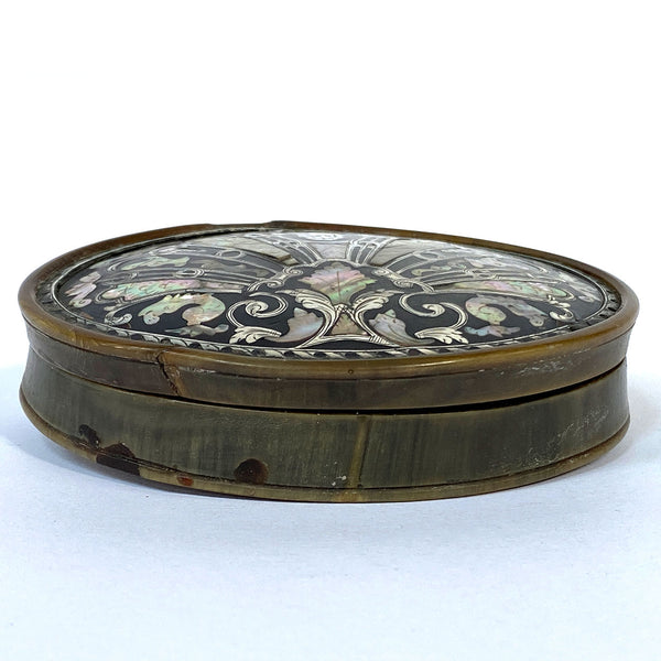English Queen Anne Tortoiseshell, Mother-of-Pearl, Silver Piqué Snuff Box