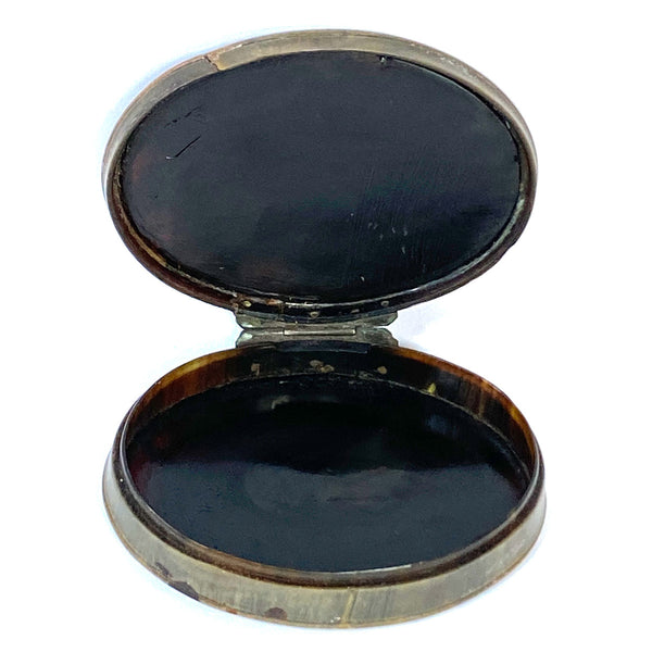 English Queen Anne Tortoiseshell, Mother-of-Pearl, Silver Piqué Snuff Box