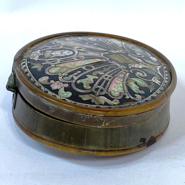 English Queen Anne Tortoiseshell, Mother-of-Pearl, Silver Piqué Snuff Box