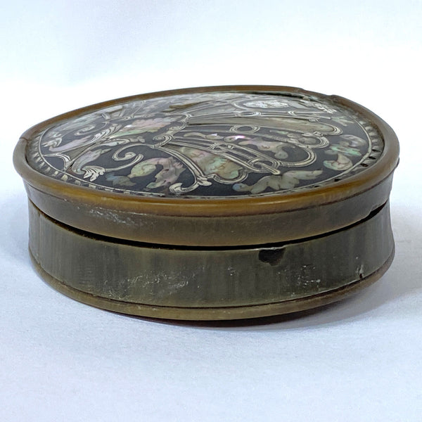 English Queen Anne Tortoiseshell, Mother-of-Pearl, Silver Piqué Snuff Box
