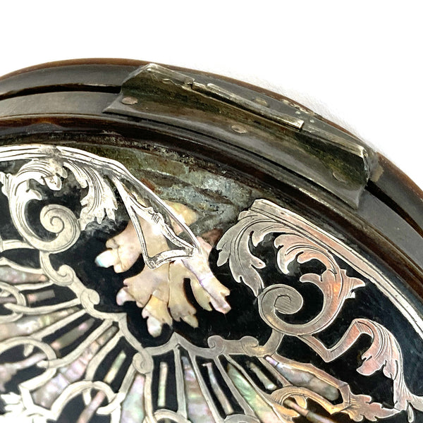 English Queen Anne Tortoiseshell, Mother-of-Pearl, Silver Piqué Snuff Box
