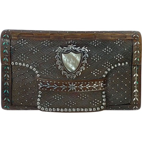 Italian Tortoiseshell, Walnut, Silver Studded Novelty Pocket Snuff Box