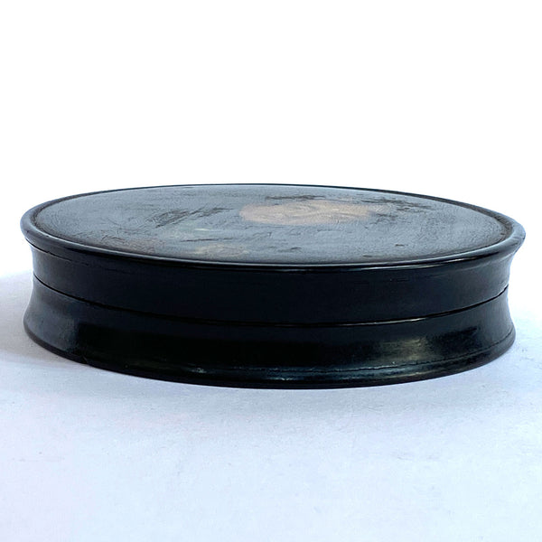 SAMUEL RAVEN Papier-Mache Snuff Box, Portrait King George IV after Thomas Lawrence