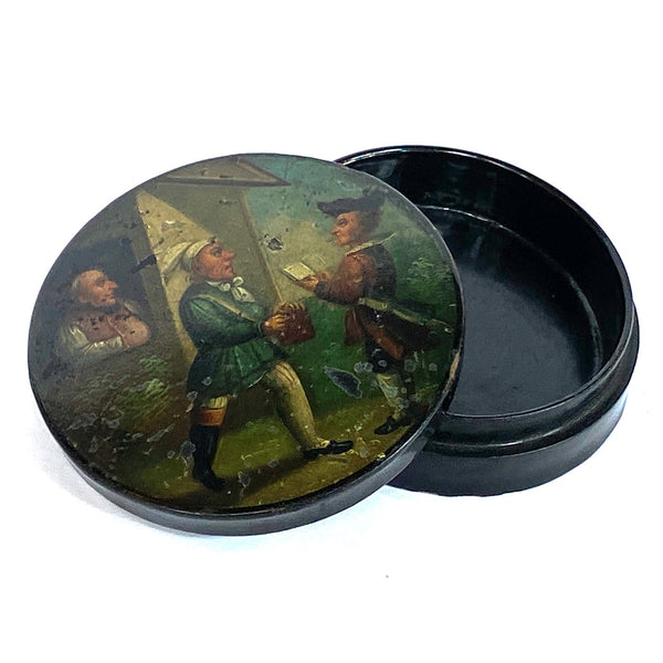 German Lacquered and Painted Paper-Mache Table Snuff Box
