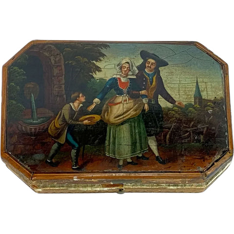 German Painted, Lacquered Tooled Leather Sewing Box / Etui