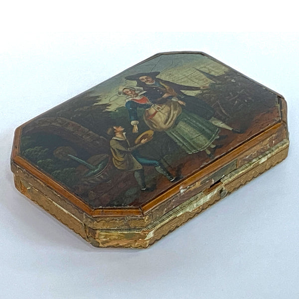 German Painted, Lacquered Tooled Leather Sewing Box / Etui