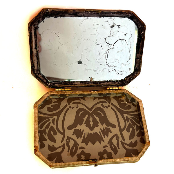 German Painted, Lacquered Tooled Leather Sewing Box / Etui