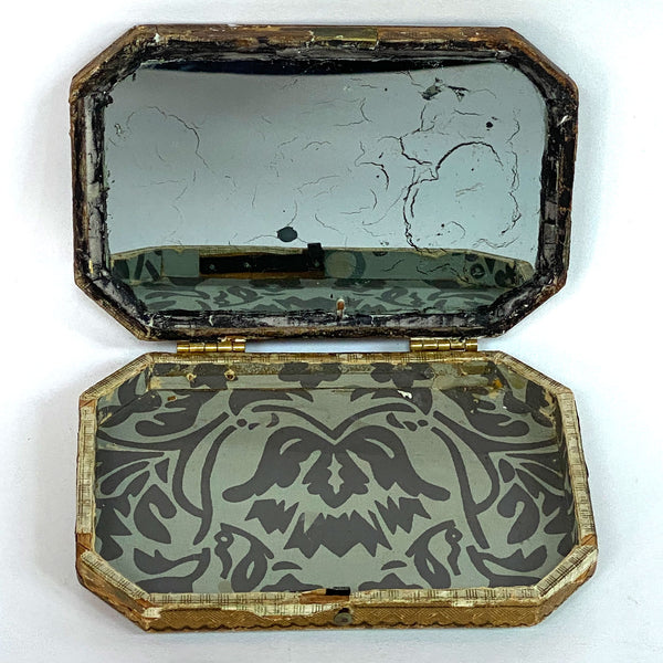 German Painted, Lacquered Tooled Leather Sewing Box / Etui