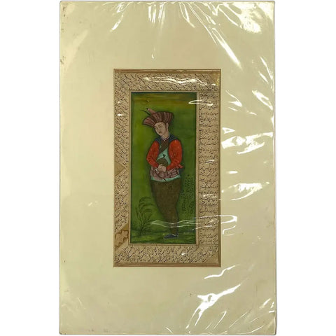 Persian Gilt and Tempera Manuscript Painting, Portrait after Reza Abbasi