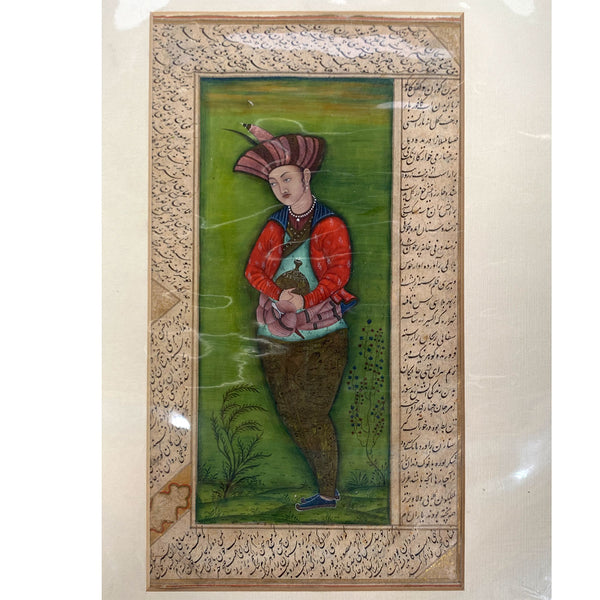 Persian Gilt and Tempera Manuscript Painting, Portrait after Reza Abbasi