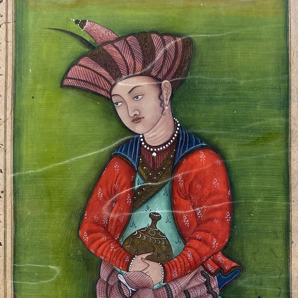 Persian Gilt and Tempera Manuscript Painting, Portrait after Reza Abbasi