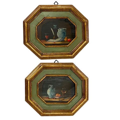 Pair of Vintage Italian Signed Miniature Still Life Paintings