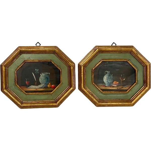 Pair of Vintage Italian Signed Miniature Still Life Paintings