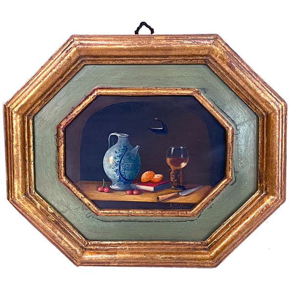 Pair of Vintage Italian Signed Miniature Still Life Paintings