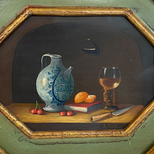 Pair of Vintage Italian Signed Miniature Still Life Paintings