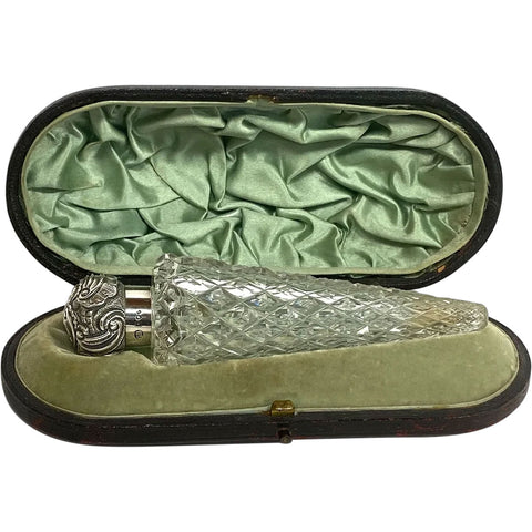 English George Brace Sterling Silver and Cut Crystal Scent Flask with Case
