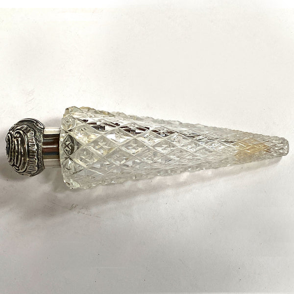 English George Brace Sterling Silver and Cut Crystal Scent Flask with Case