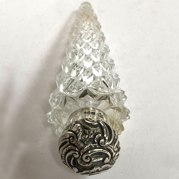 English George Brace Sterling Silver and Cut Crystal Scent Flask with Case