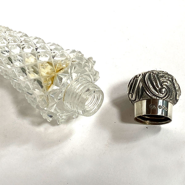 English George Brace Sterling Silver and Cut Crystal Scent Flask with Case
