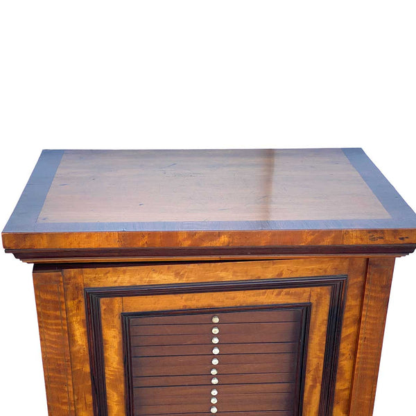 Flemish Burled Birch Glazed Door Microscope Slide Table Cabinet