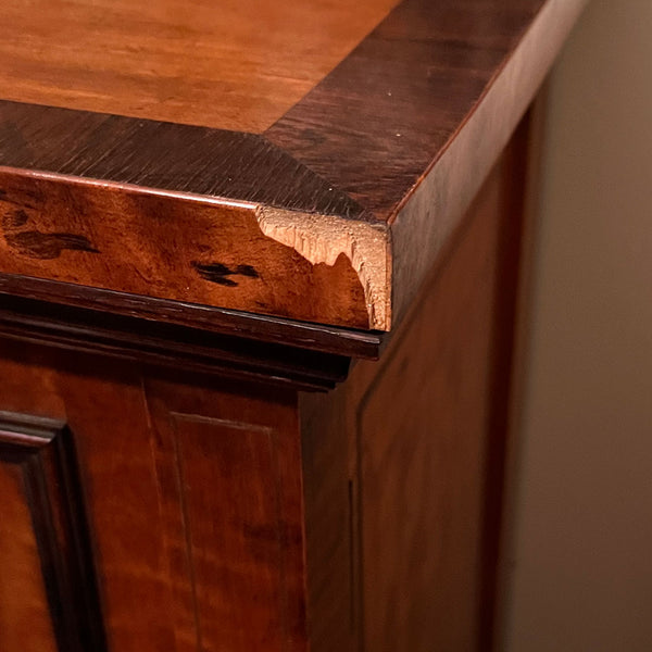 Flemish Burled Birch Glazed Door Microscope Slide Table Cabinet