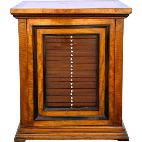 Flemish Burled Birch Glazed Door Microscope Slide Table Cabinet