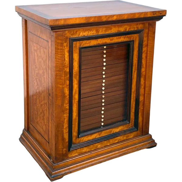 Flemish Burled Birch Glazed Door Microscope Slide Table Cabinet