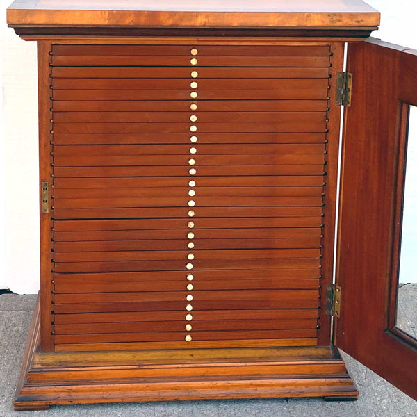Flemish Burled Birch Glazed Door Microscope Slide Table Cabinet