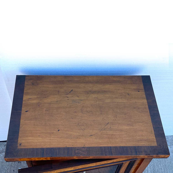 Flemish Burled Birch Glazed Door Microscope Slide Table Cabinet