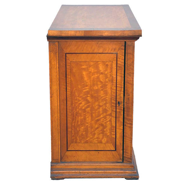 Flemish Burled Birch Glazed Door Microscope Slide Table Cabinet