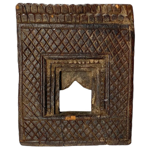Small Indian Carved Teak Architectural Window Votive Panel Frame