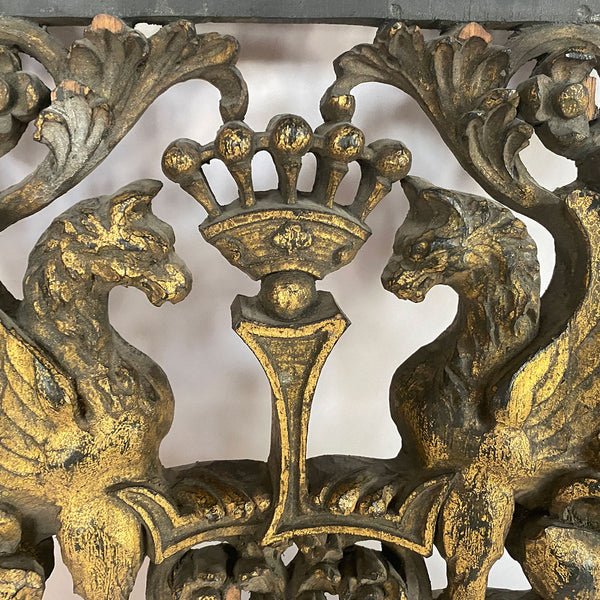 English Ebonized and Gilt Hand Carved Oak Armorial Panel