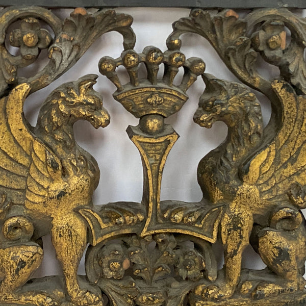 English Ebonized and Gilt Hand Carved Oak Armorial Panel