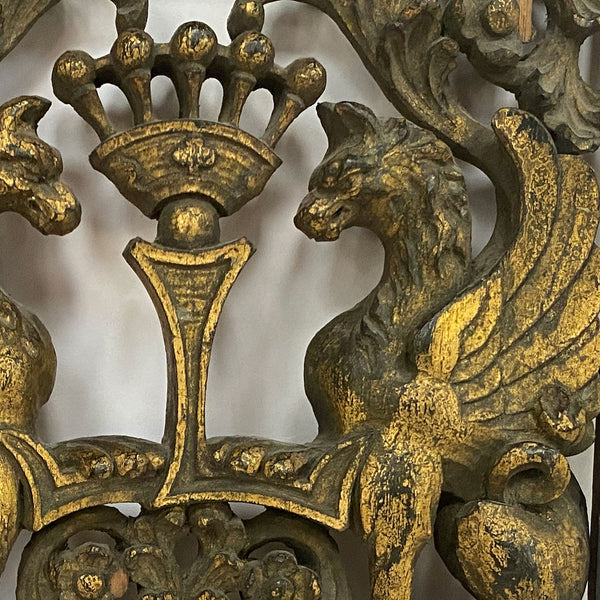 English Ebonized and Gilt Hand Carved Oak Armorial Panel