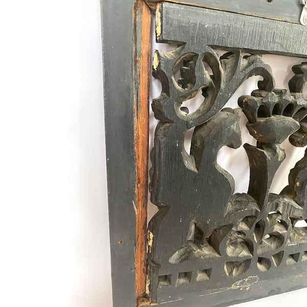 English Ebonized and Gilt Hand Carved Oak Armorial Panel