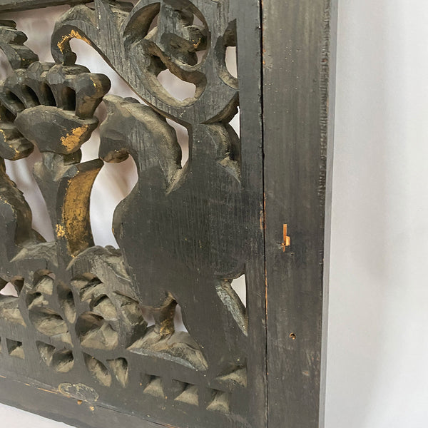 English Ebonized and Gilt Hand Carved Oak Armorial Panel