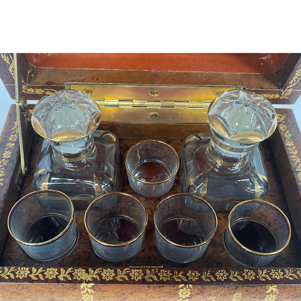 French Baccarat Glass Leather Book-Form Decanter Box (Tantalus)