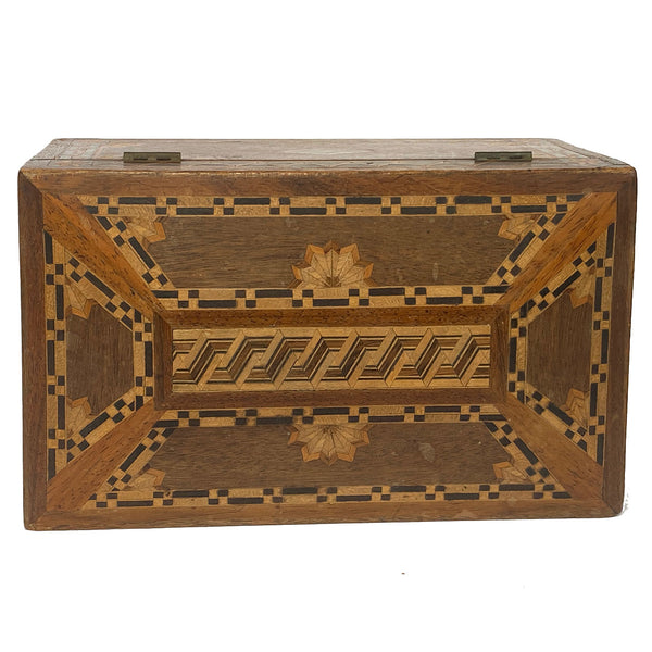 English Victorian Tunbridge Ware Parquetry Mixed Woods Jewelry Box