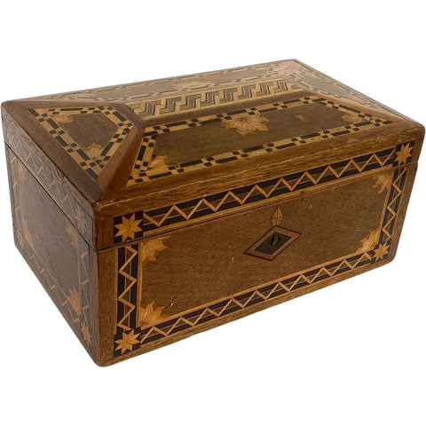 English Victorian Tunbridge Ware Parquetry Mixed Woods Jewelry Box