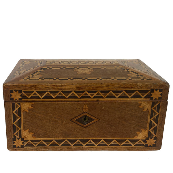 English Victorian Tunbridge Ware Parquetry Mixed Woods Jewelry Box