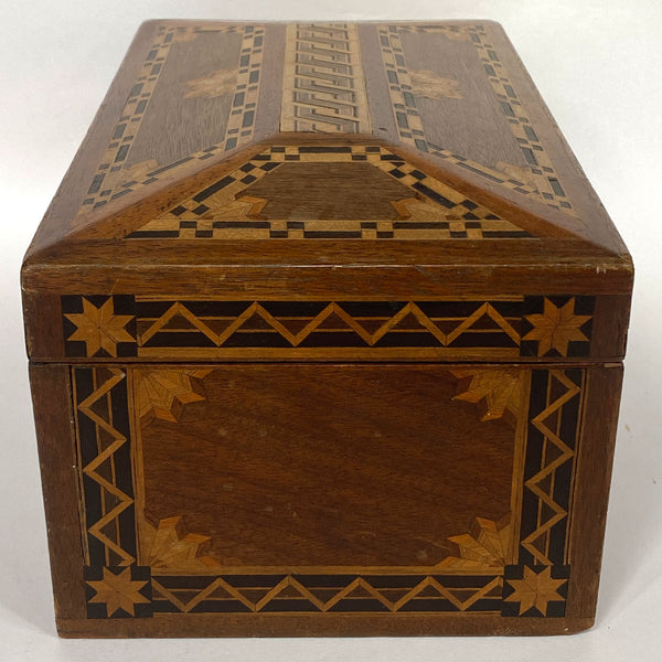 English Victorian Tunbridge Ware Parquetry Mixed Woods Jewelry Box