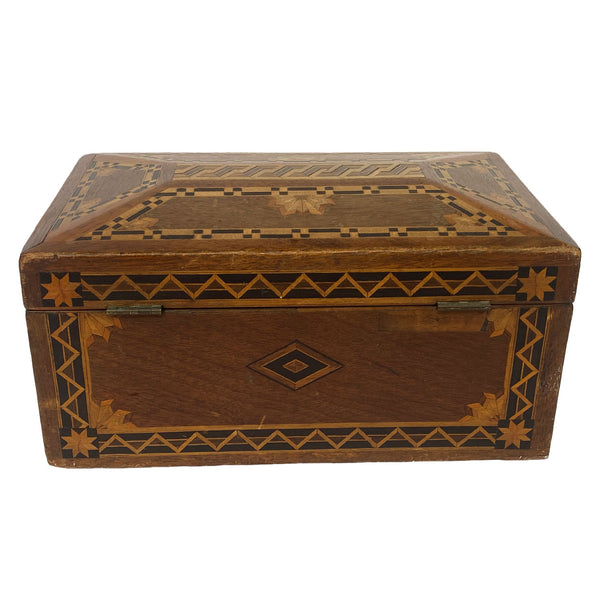 English Victorian Tunbridge Ware Parquetry Mixed Woods Jewelry Box