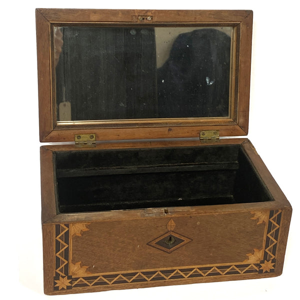 English Victorian Tunbridge Ware Parquetry Mixed Woods Jewelry Box