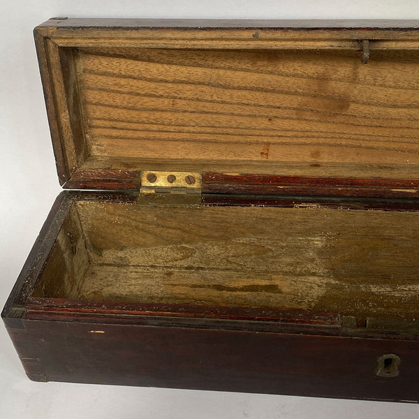 Long Chinese Qing Lacquered Wood Iron Handle Document Box